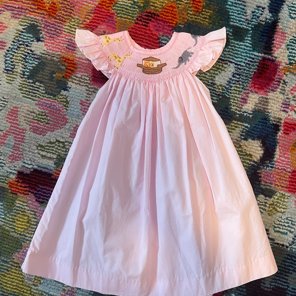 Pink Smocked Dress with Ruffled Sleeves